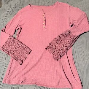Pink Lace Sleeve Women's Top